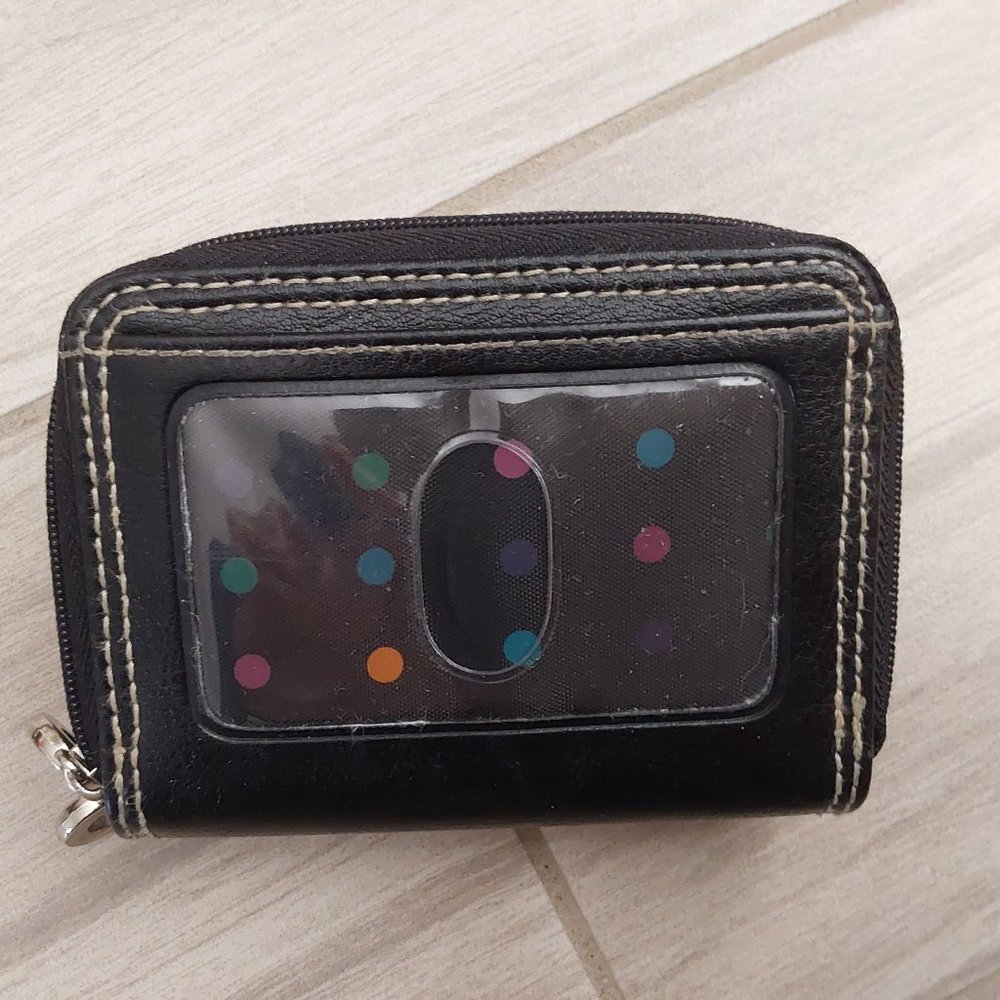 Black Leather Zip Around Small Wallet.   Size 3x4